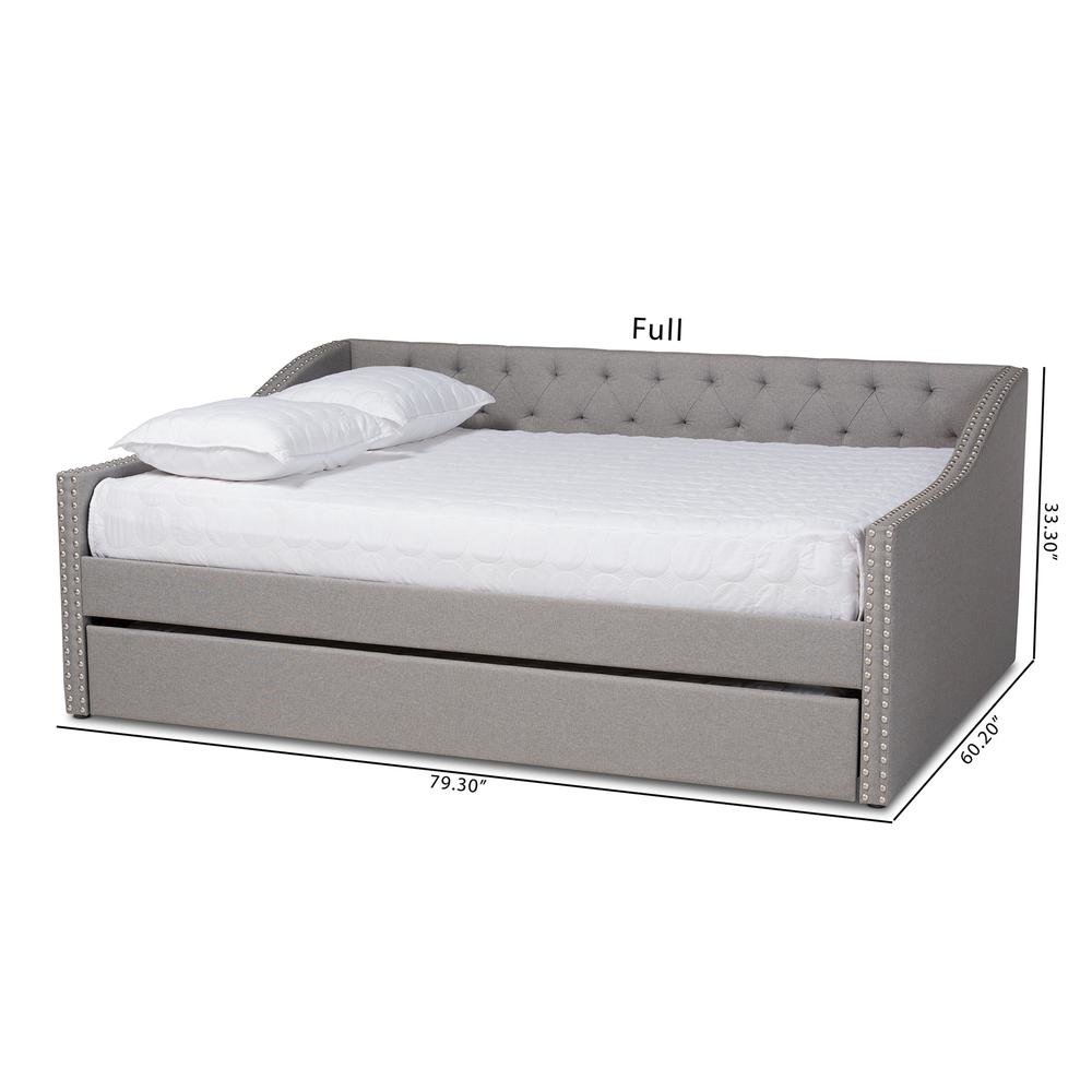 Light Grey Fabric Upholstered Queen Size Daybed with Roll-Out Trundle Bed. Picture 23