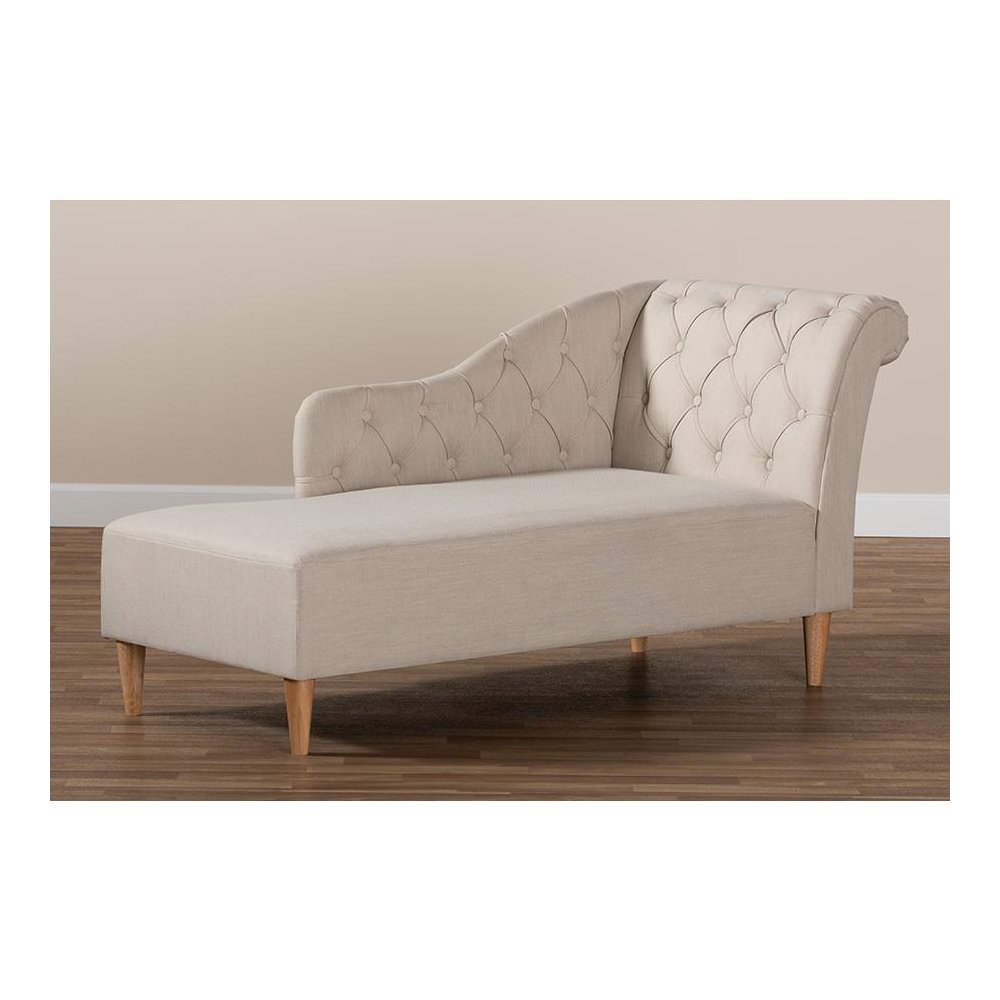 Beige Fabric Upholstered Oak Finished Chaise Lounge. Picture 19