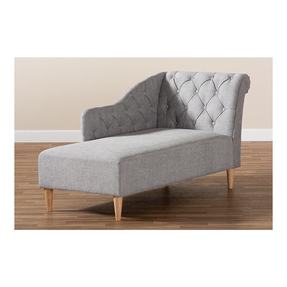 Grey Fabric Upholstered Oak Finished Chaise Lounge. Picture 19