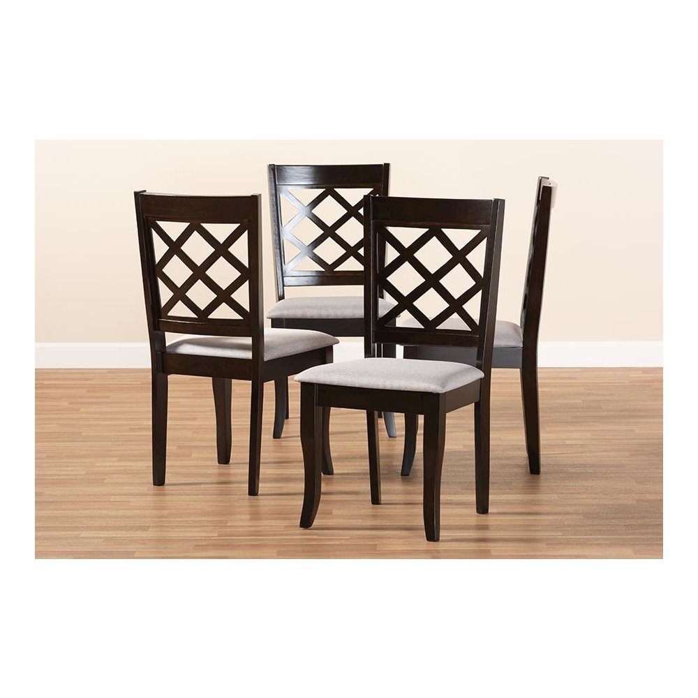 Grey Fabric Upholstered Espresso Brown Finished Wood Dining Chair Set of 4. Picture 13