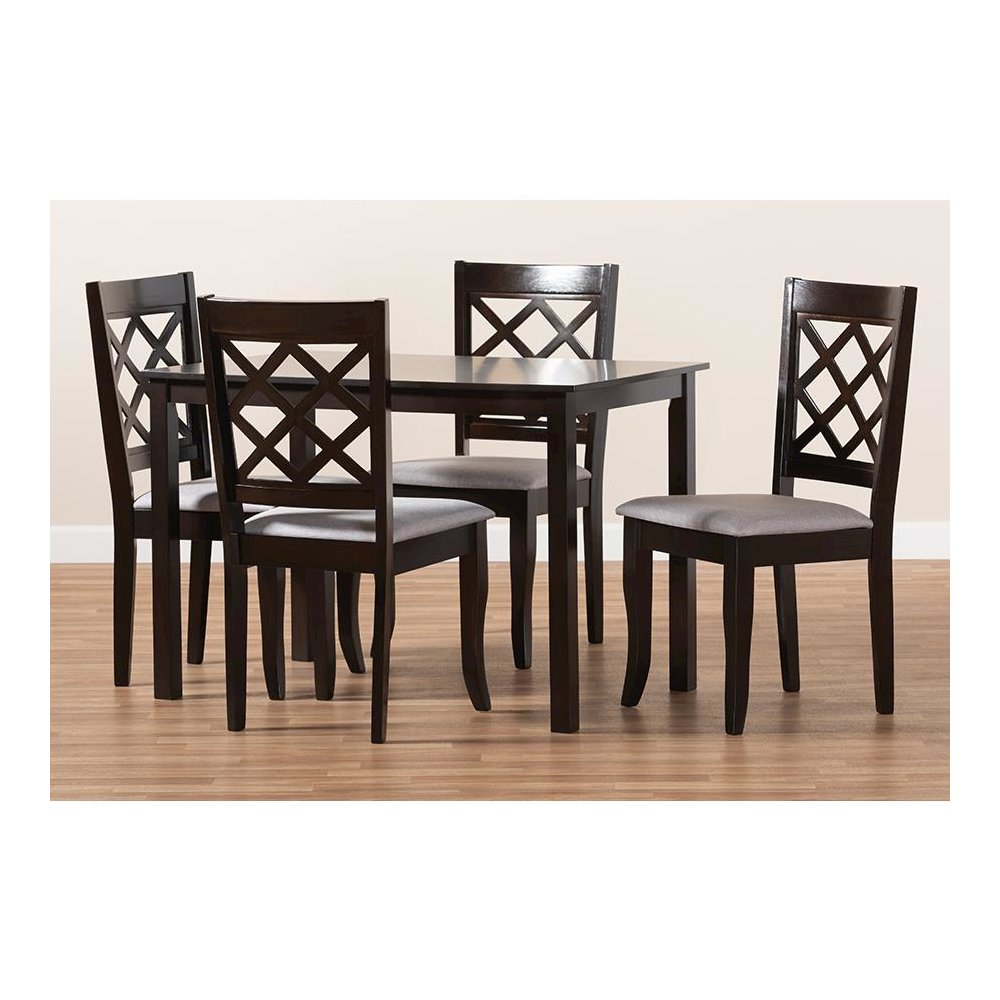 Grey Fabric Upholstered Espresso Brown Finished 5-Piece Wood Dining Set. Picture 15