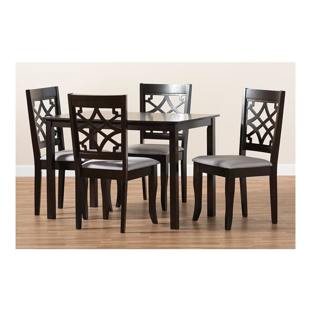Grey Fabric Upholstered Espresso Brown Finished 5-Piece Wood Dining Set. Picture 15