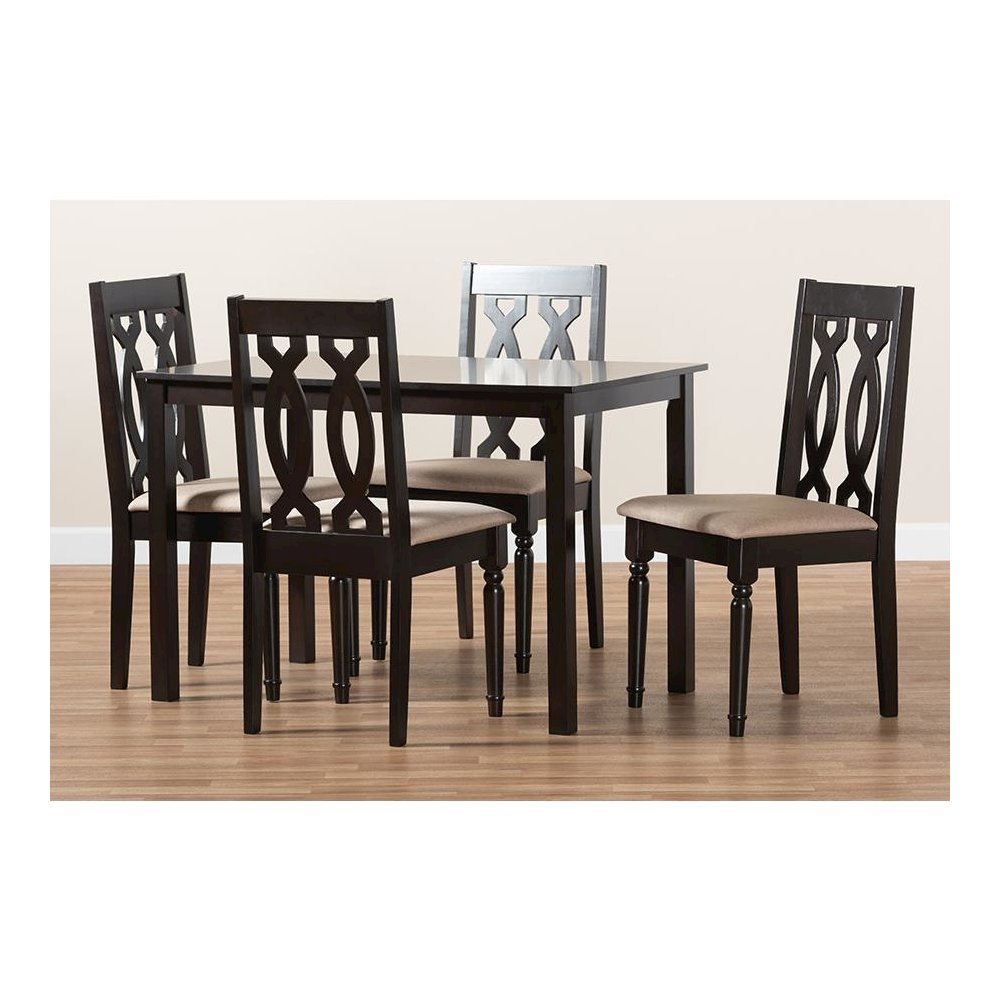 Sand Fabric Upholstered Espresso Brown Finished 5-Piece Wood Dining Set. Picture 15