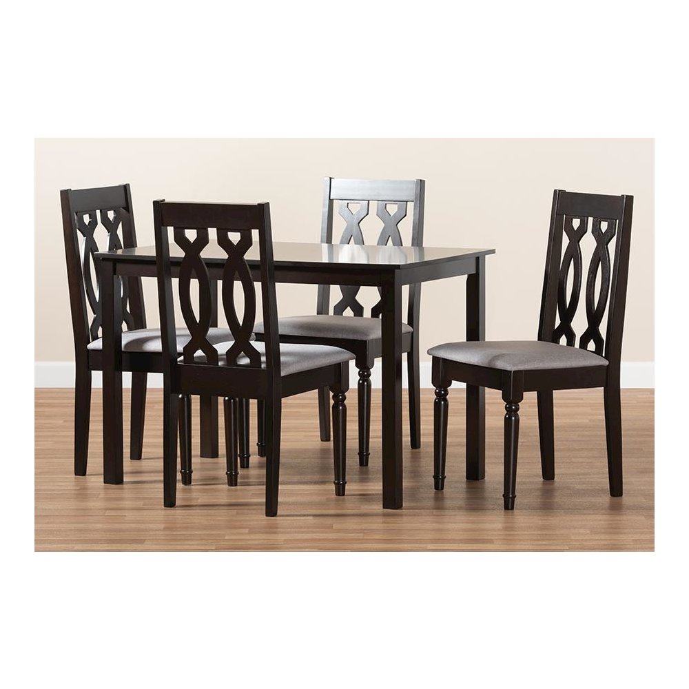 Grey Fabric Upholstered Espresso Brown Finished 5-Piece Wood Dining Set. Picture 15