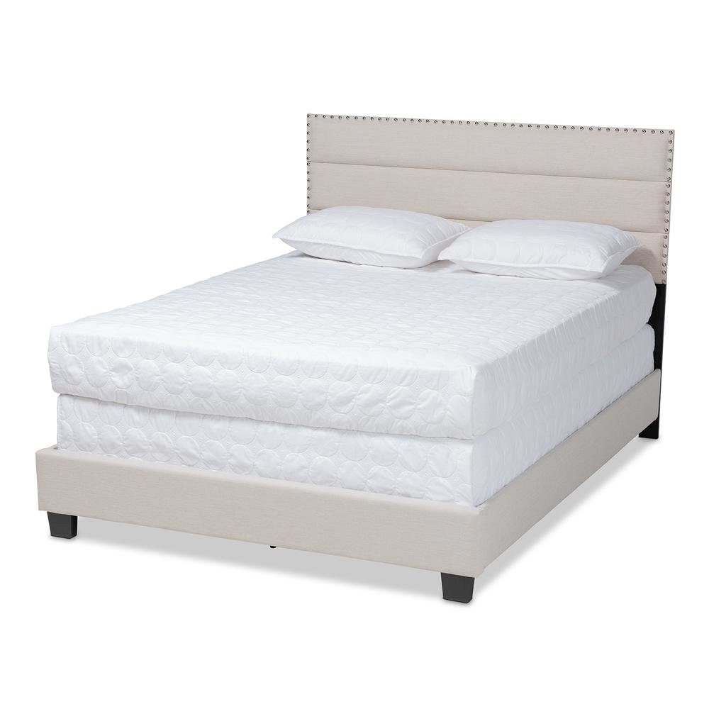 Ansa Modern and Contemporary Beige Fabric Upholstered Queen Size Bed. Picture 11