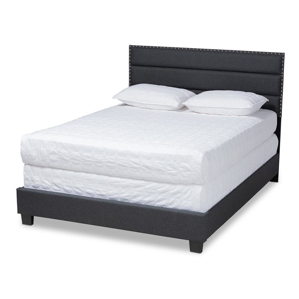 Ansa Modern and Contemporary Dark Grey Fabric Upholstered Queen Size Bed. Picture 11