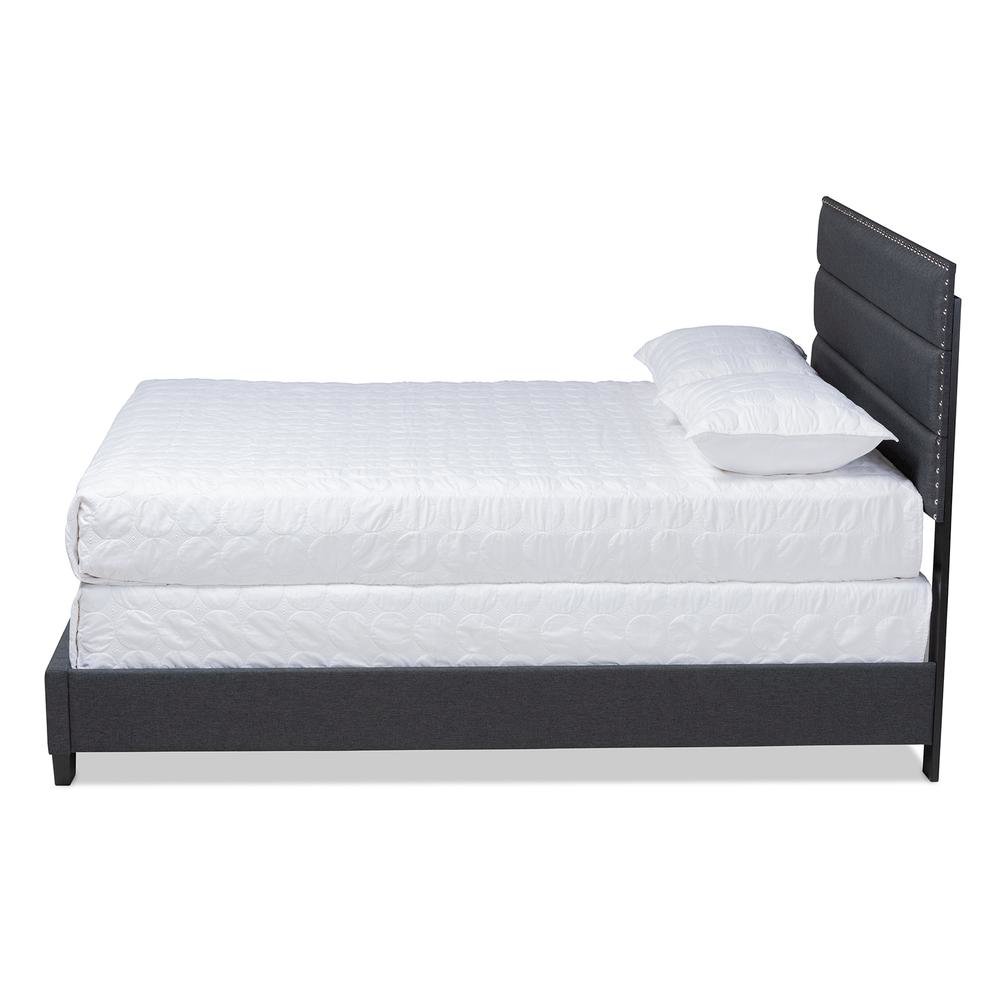 Ansa Modern and Contemporary Dark Grey Fabric Upholstered Queen Size Bed. Picture 12