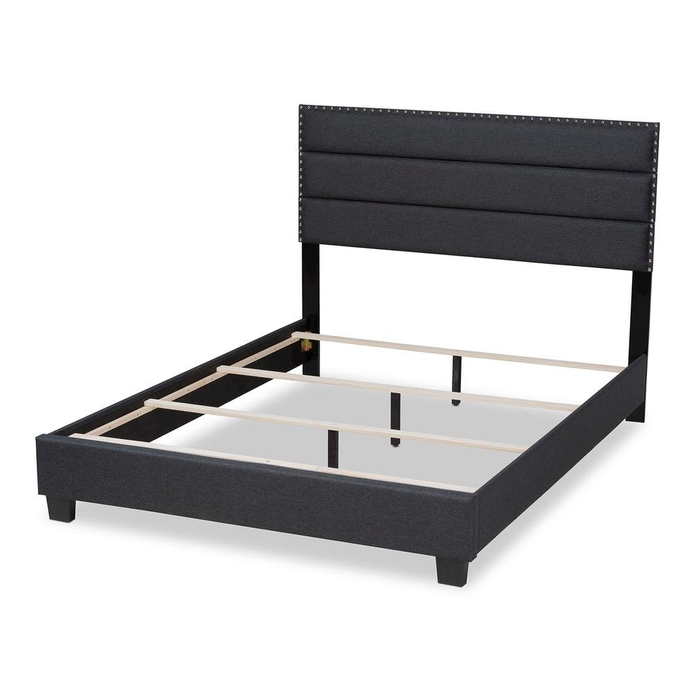 Ansa Modern and Contemporary Dark Grey Fabric Upholstered Queen Size Bed. Picture 13
