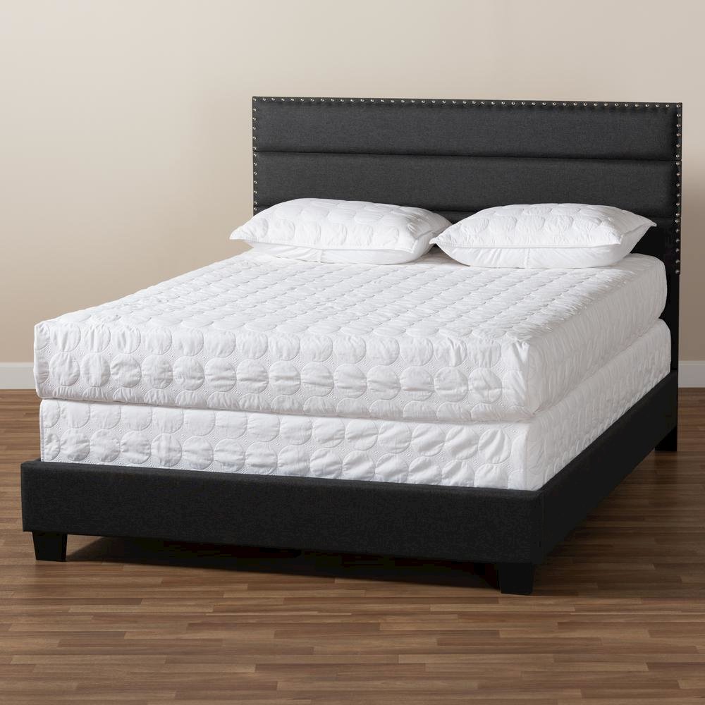 Ansa Modern and Contemporary Dark Grey Fabric Upholstered Queen Size Bed. Picture 17