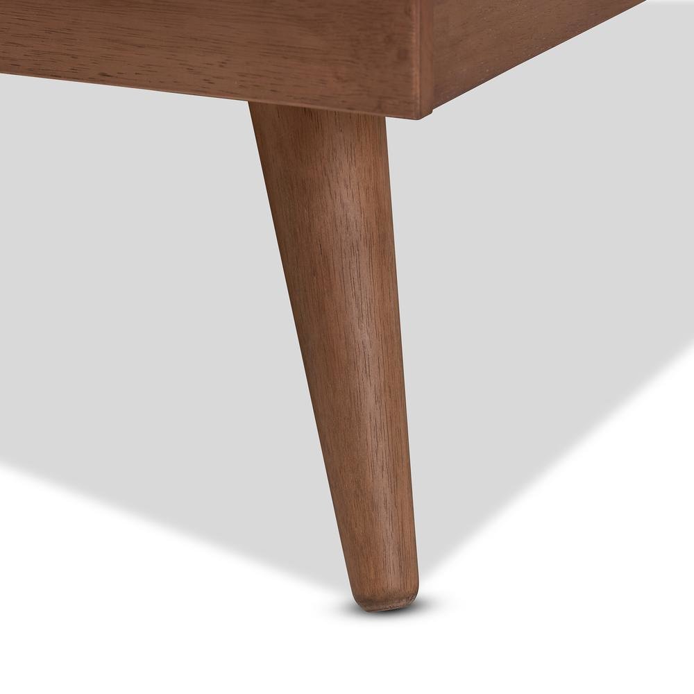 Karine Mid-Century Modern Walnut Brown Finished Wood Queen Size Platform Bed. Picture 15