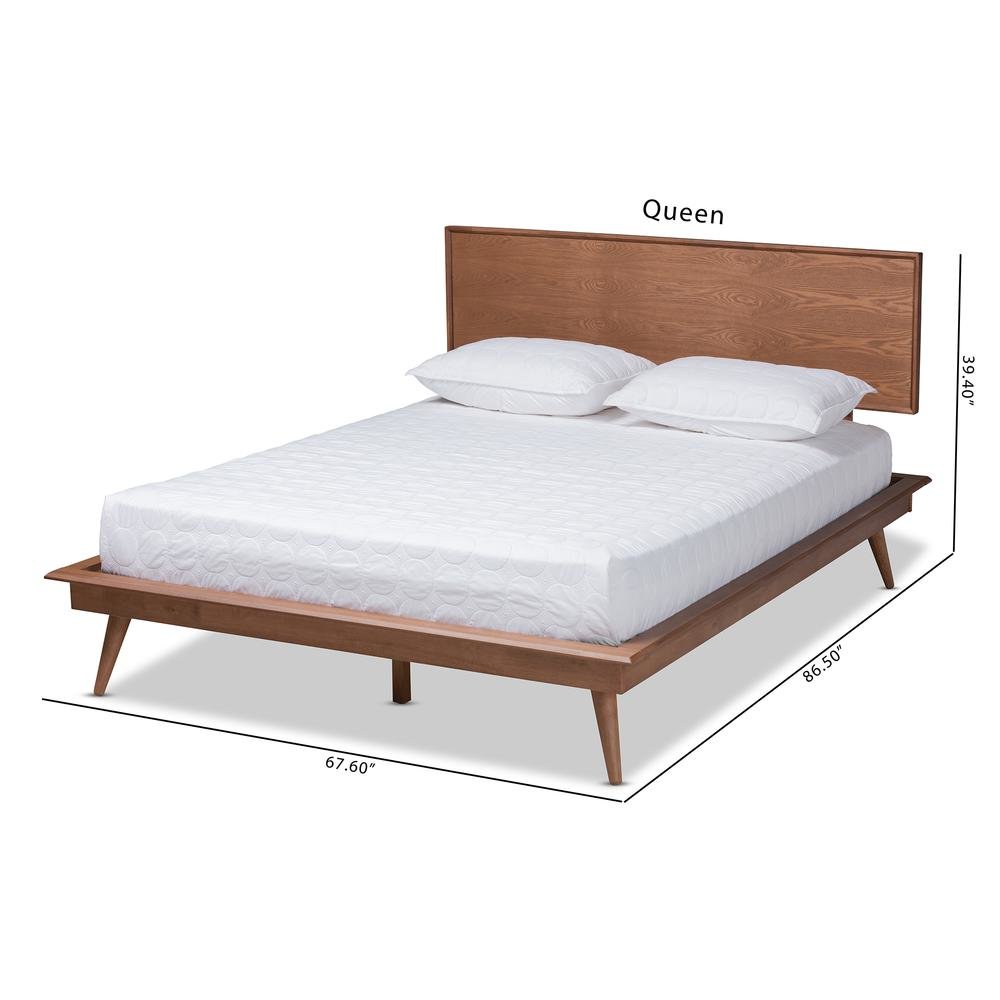 Karine Mid-Century Modern Walnut Brown Finished Wood Queen Size Platform Bed. Picture 19