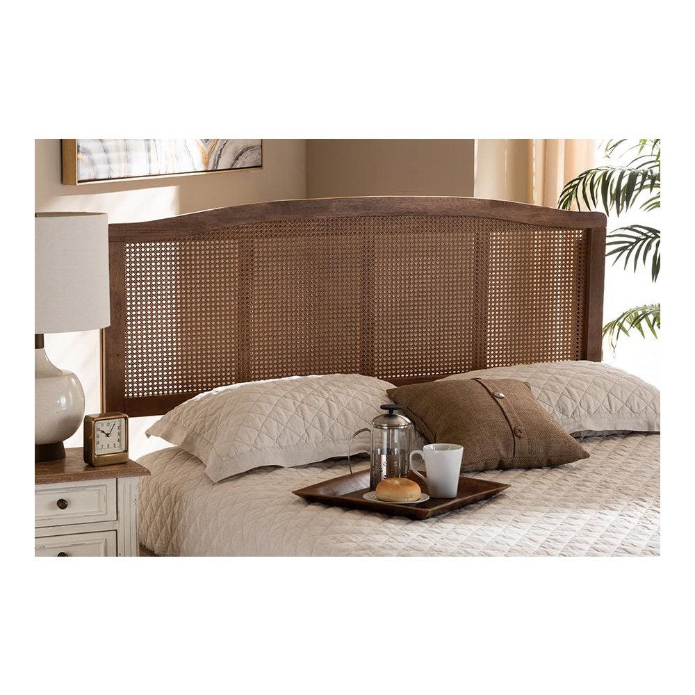 Ash Wanut Finished Wood and Synthetic Rattan Queen Size Headboard. Picture 4