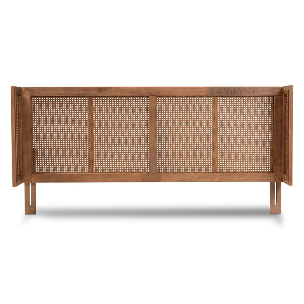 Ash Wanut Finished Wood and Synthetic Rattan Queen Size Wrap-Around Headboard. Picture 10
