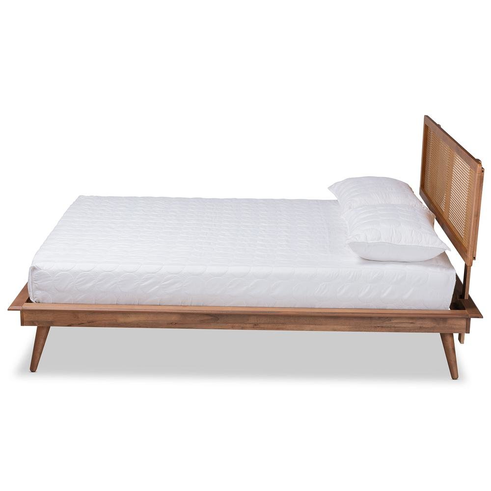 Walnut Brown Finished Wood and Synthetic Rattan Queen Size Platform Bed. Picture 12