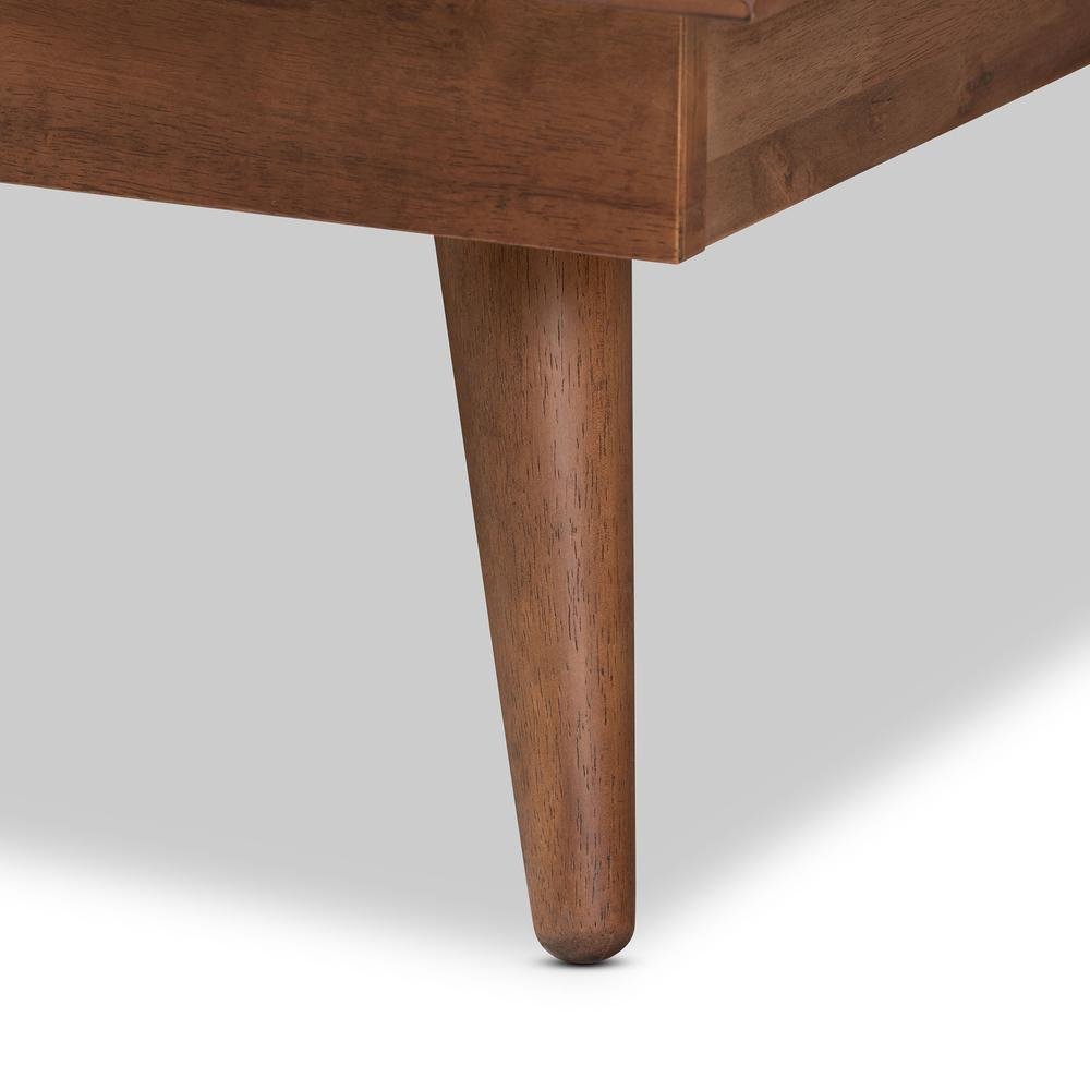 Walnut Brown Finished Wood and Synthetic Rattan Queen Size Platform Bed. Picture 15