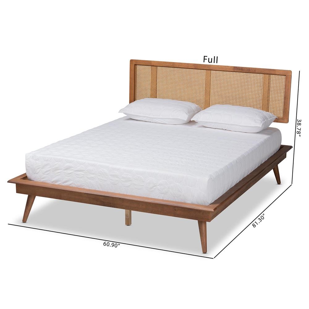 Walnut Brown Finished Wood and Synthetic Rattan Queen Size Platform Bed. Picture 18