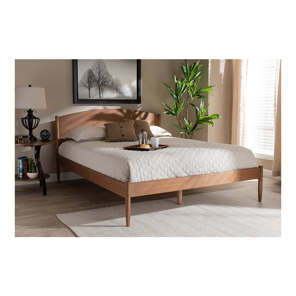Leanora Mid-Century Modern Ash Wanut Finished Queen Size Wood Platform Bed. Picture 6