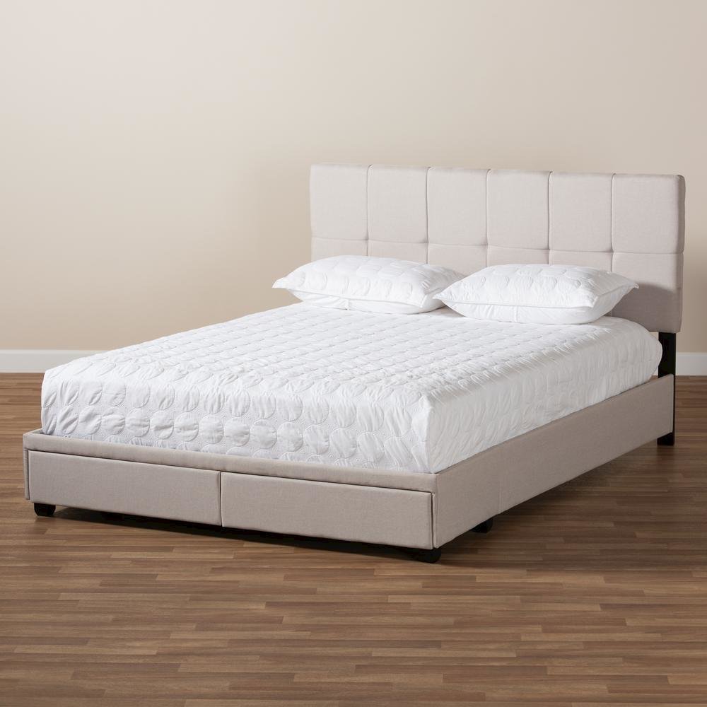 Netti Beige Fabric Upholstered 2-Drawer King Size Platform Storage Bed. Picture 22