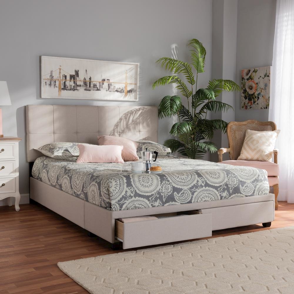 Netti Beige Fabric Upholstered 2-Drawer King Size Platform Storage Bed. Picture 21