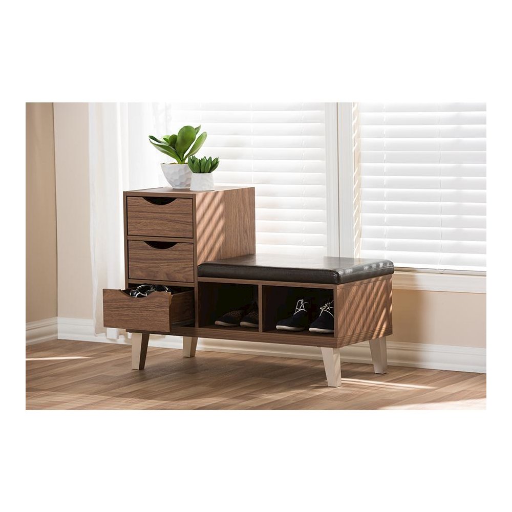 3-Drawer Shoe Storage Padded Leatherette Seating Bench with Two Open Shelves. Picture 15