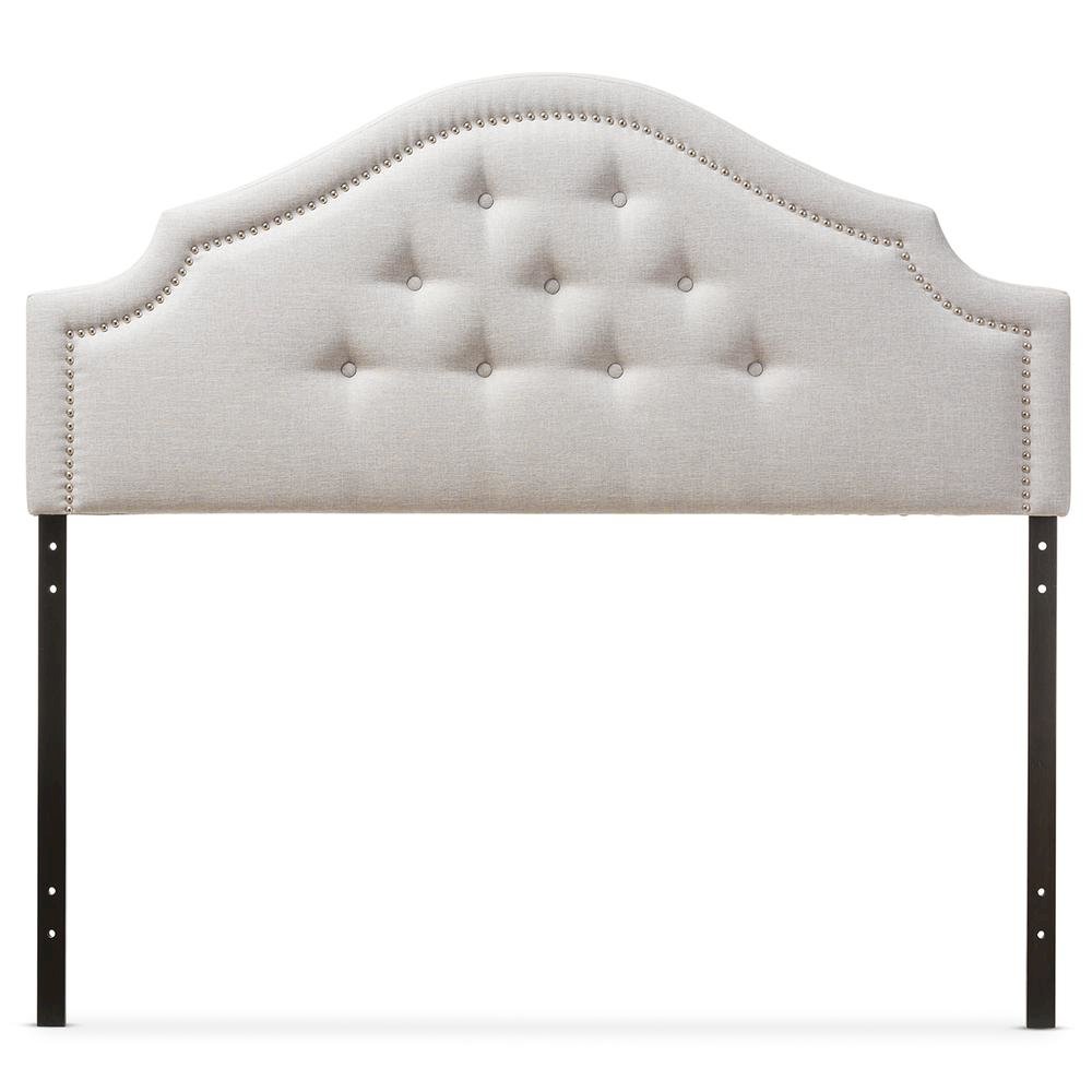Grayish Beige Fabric Upholstered Queen Size Headboard. Picture 6