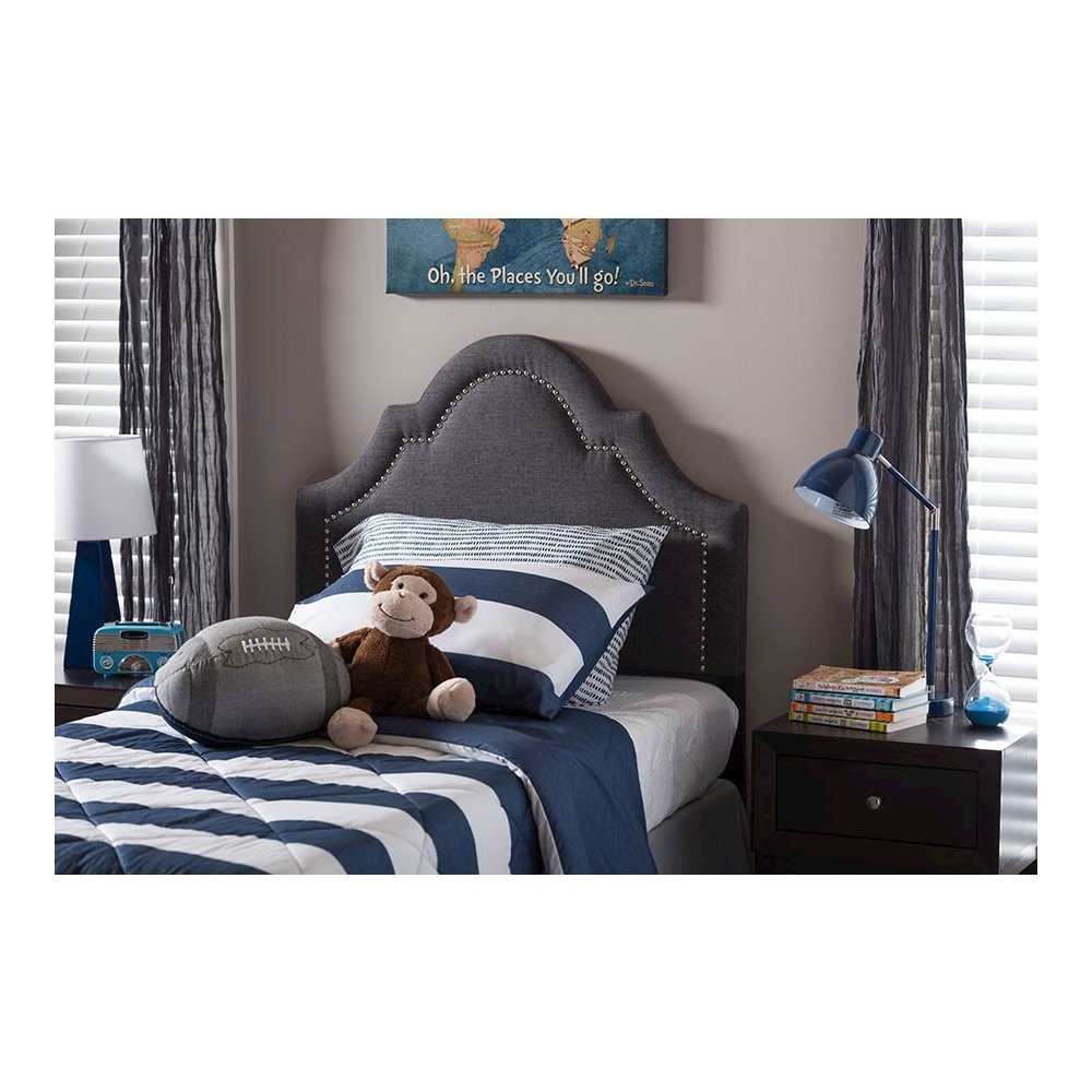 Rita Modern and Contemporary Dark Grey Fabric Upholstered Twin Size Headboard. Picture 9