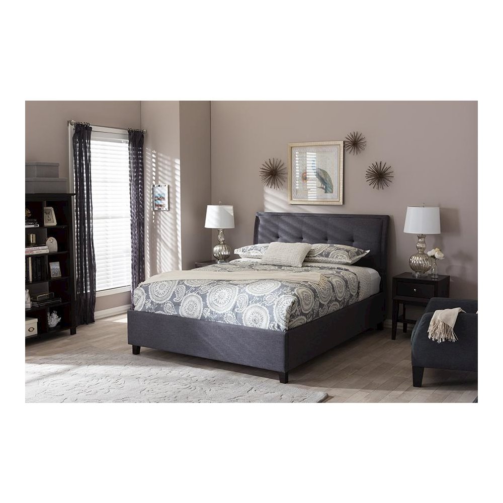 Lea Modern and Contemporary Dark Grey Fabric Queen Size Storage Platform Bed. Picture 19