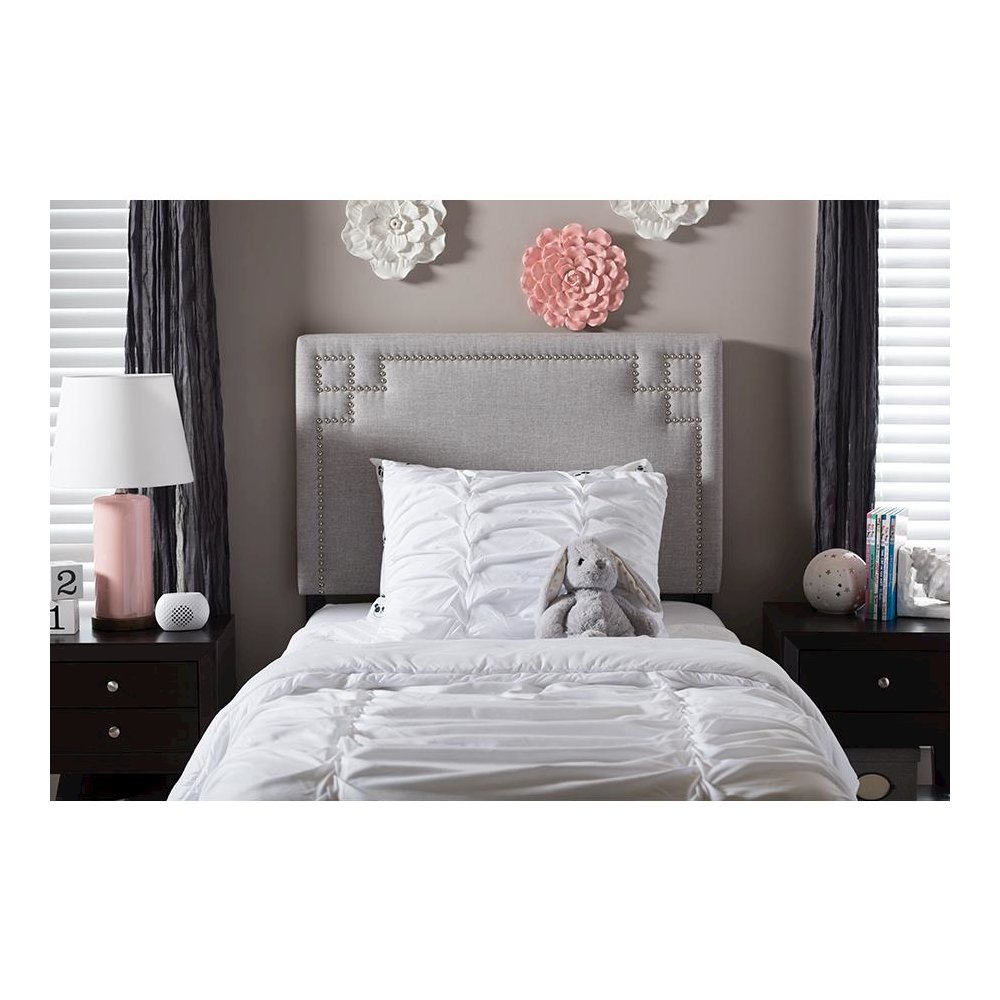Grayish Beige Fabric Upholstered Twin Size Headboard. Picture 9