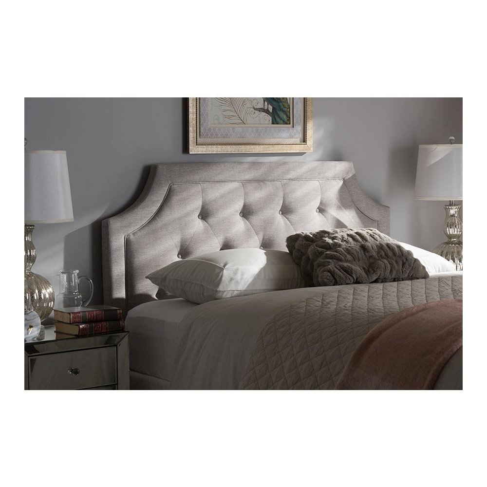 Mars Modern and Contemporary Greyish Beige Fabric Queen Size Headboard. Picture 4