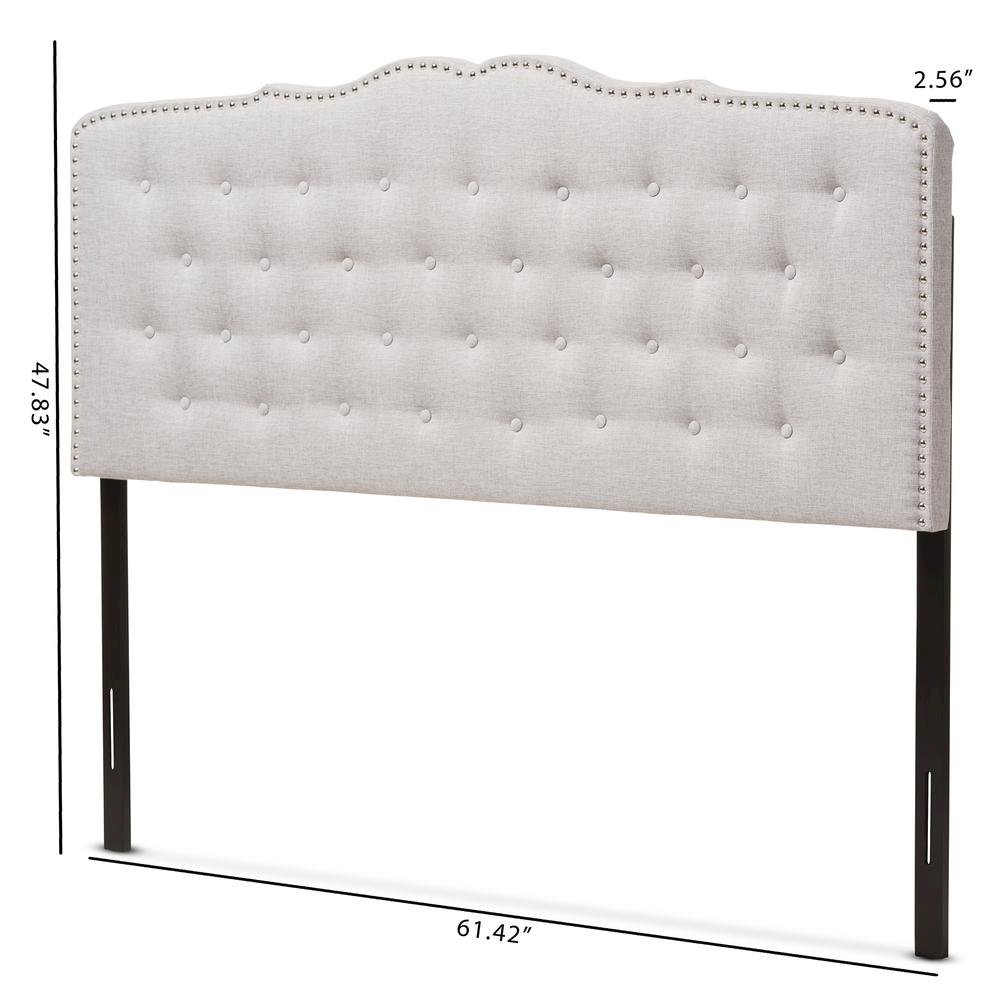 Lucy Modern and Contemporary Greyish Beige Fabric Queen Size Headboard. Picture 12