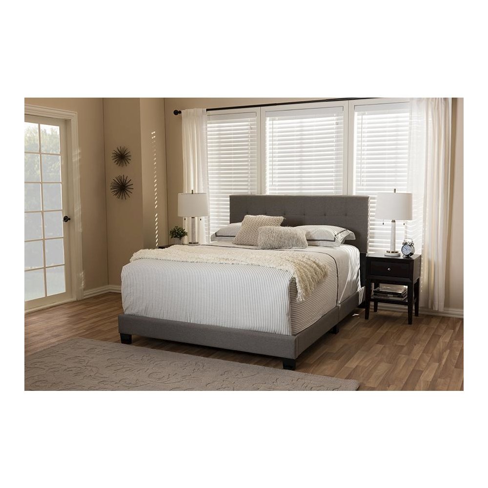 Grey Fabric Upholstered Grid-tufting Queen Size Bed. Picture 5