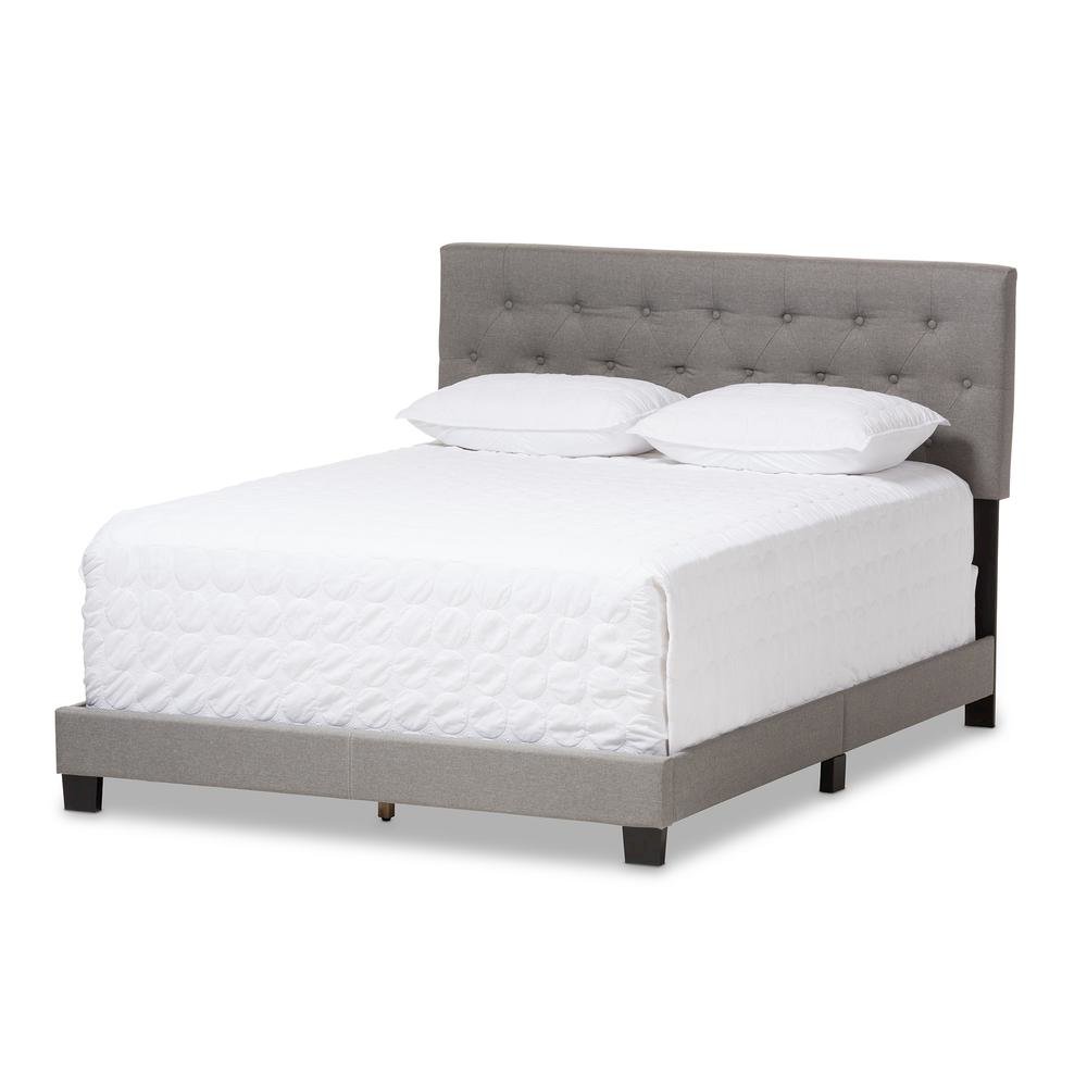 Cassandra Modern and Contemporary Light Grey Fabric Upholstered Queen Size Bed. Picture 9