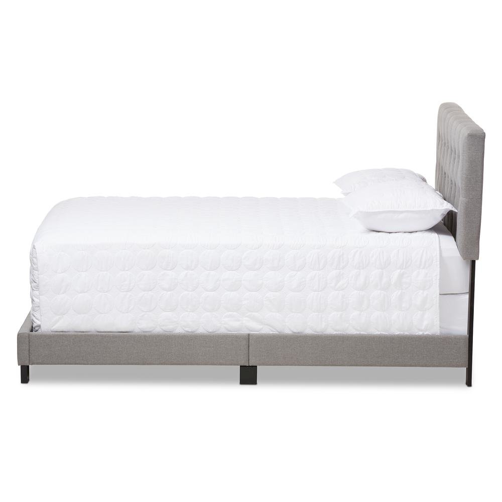 Cassandra Modern and Contemporary Light Grey Fabric Upholstered Queen Size Bed. Picture 10