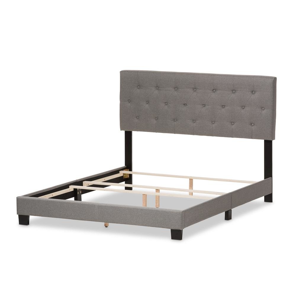 Cassandra Modern and Contemporary Light Grey Fabric Upholstered Queen Size Bed. Picture 11