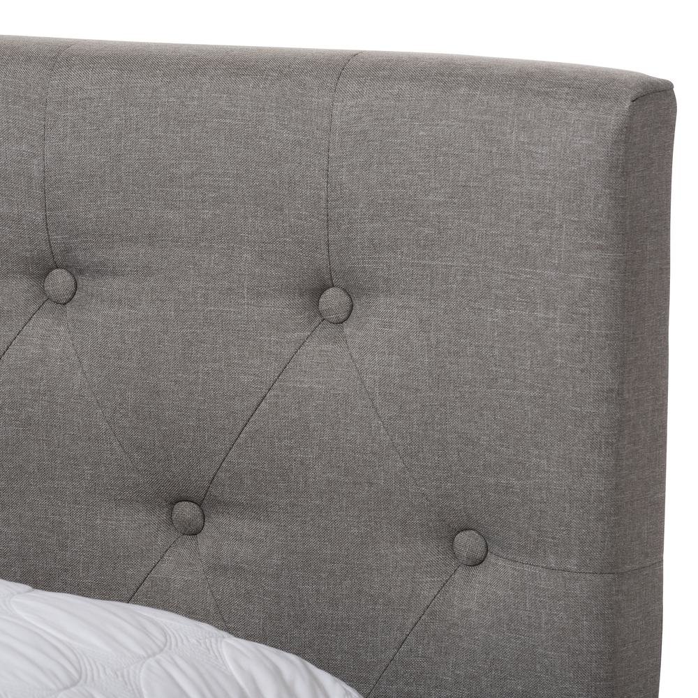 Cassandra Modern and Contemporary Light Grey Fabric Upholstered Queen Size Bed. Picture 12