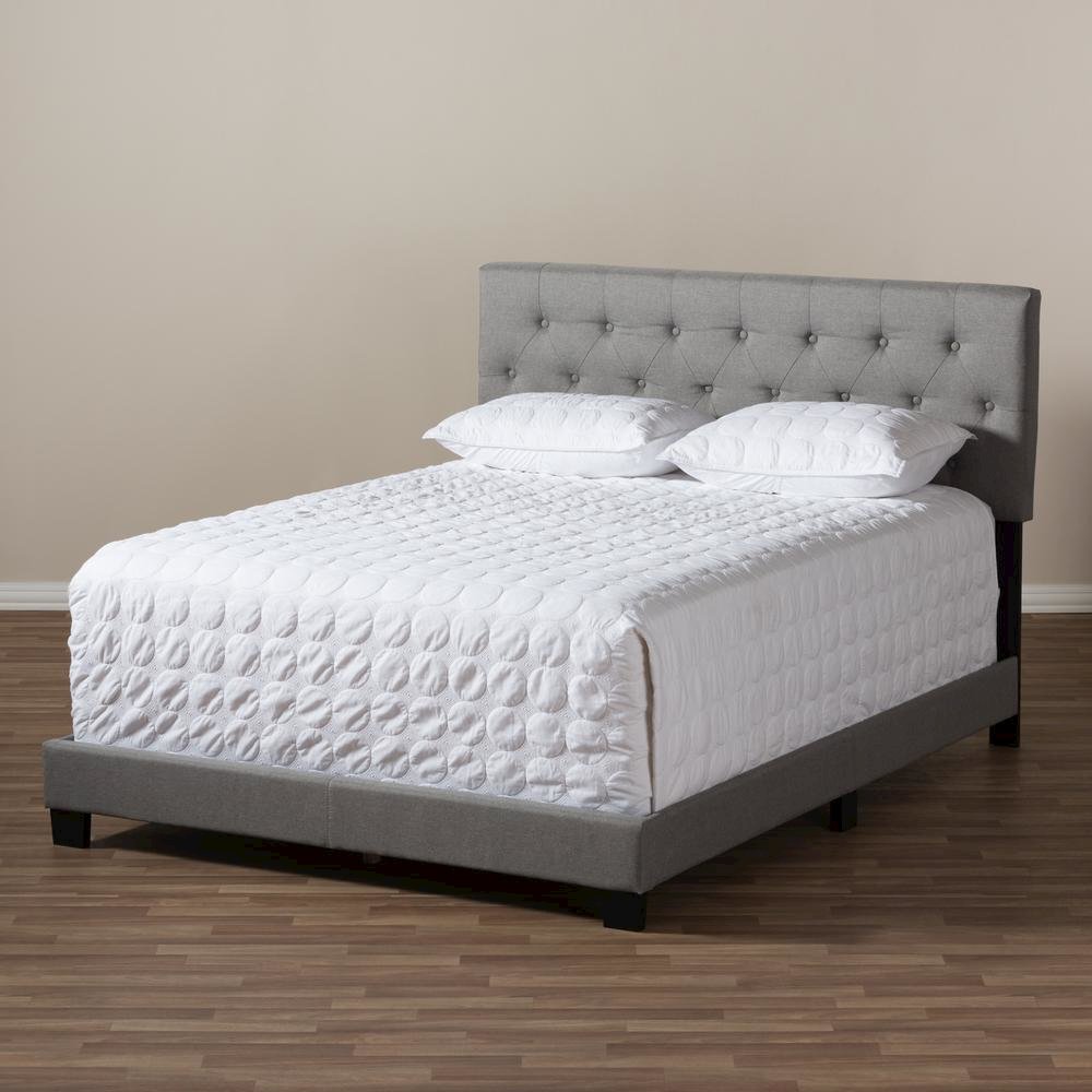 Cassandra Modern and Contemporary Light Grey Fabric Upholstered Queen Size Bed. Picture 15