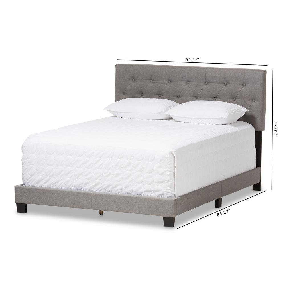 Cassandra Modern and Contemporary Light Grey Fabric Upholstered Queen Size Bed. Picture 16