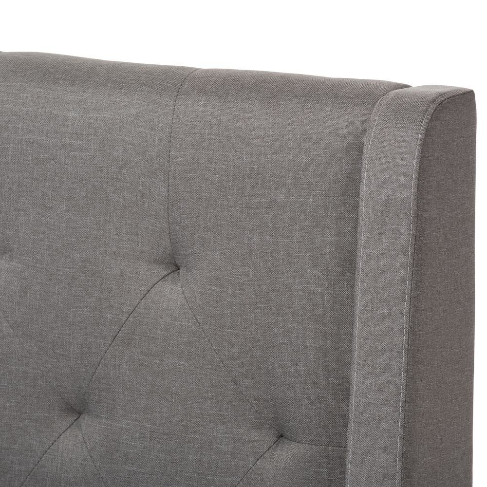 Adelaide Retro Modern Light Grey Fabric Upholstered King Size Platform Bed. Picture 12