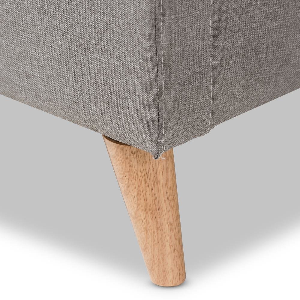 Adelaide Retro Modern Light Grey Fabric Upholstered King Size Platform Bed. Picture 13