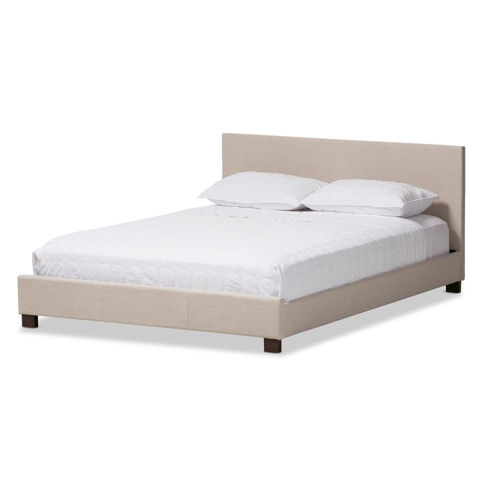 Beige Fabric Upholstered Panel-Stitched Queen Size Platform Bed. Picture 7