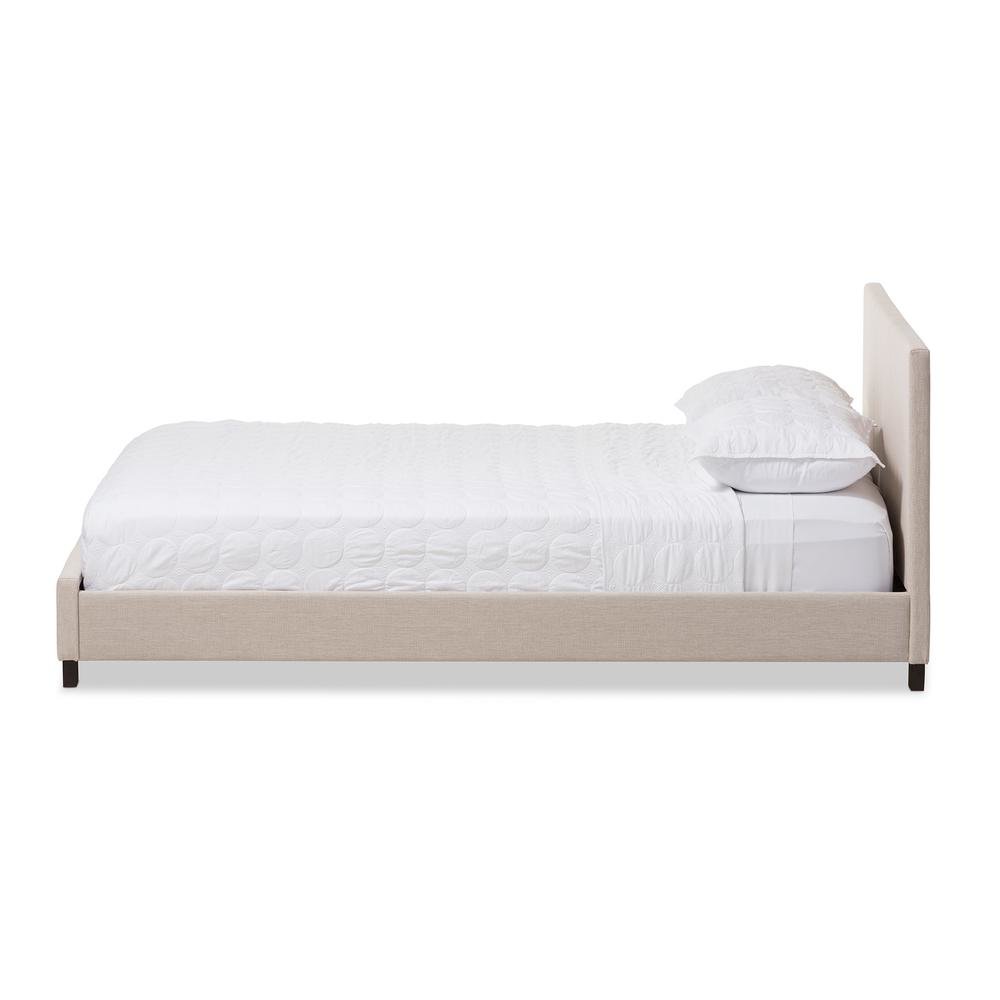 Beige Fabric Upholstered Panel-Stitched Queen Size Platform Bed. Picture 8