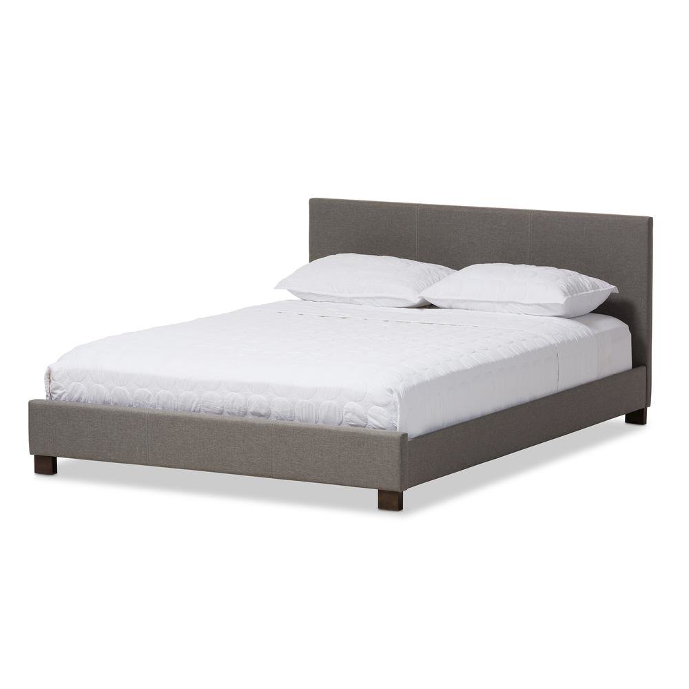 Grey Fabric Upholstered Panel-Stitched Queen Size Platform Bed. Picture 7