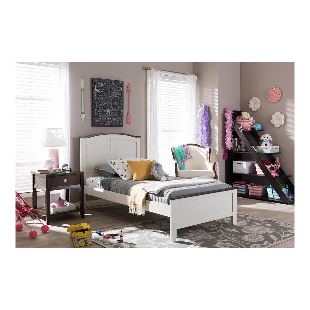 Harry Classic Butter Milk and Walnut Finishing Twin Size Platform Bed. Picture 11