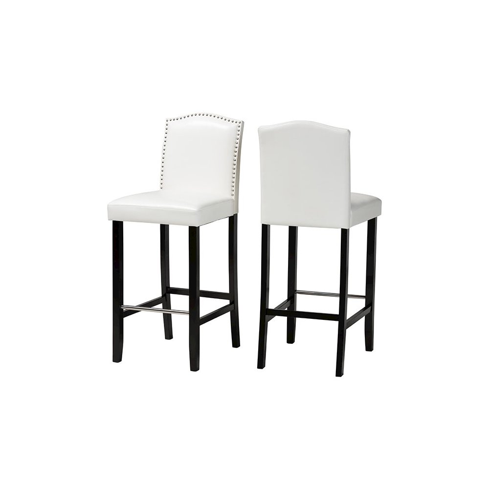 Baxton Studio Libra White Modern Bar Stool with Nail Head Trim (Set of 2). Picture 1