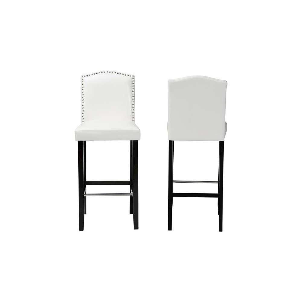 Baxton Studio Libra White Modern Bar Stool with Nail Head Trim (Set of 2). Picture 2