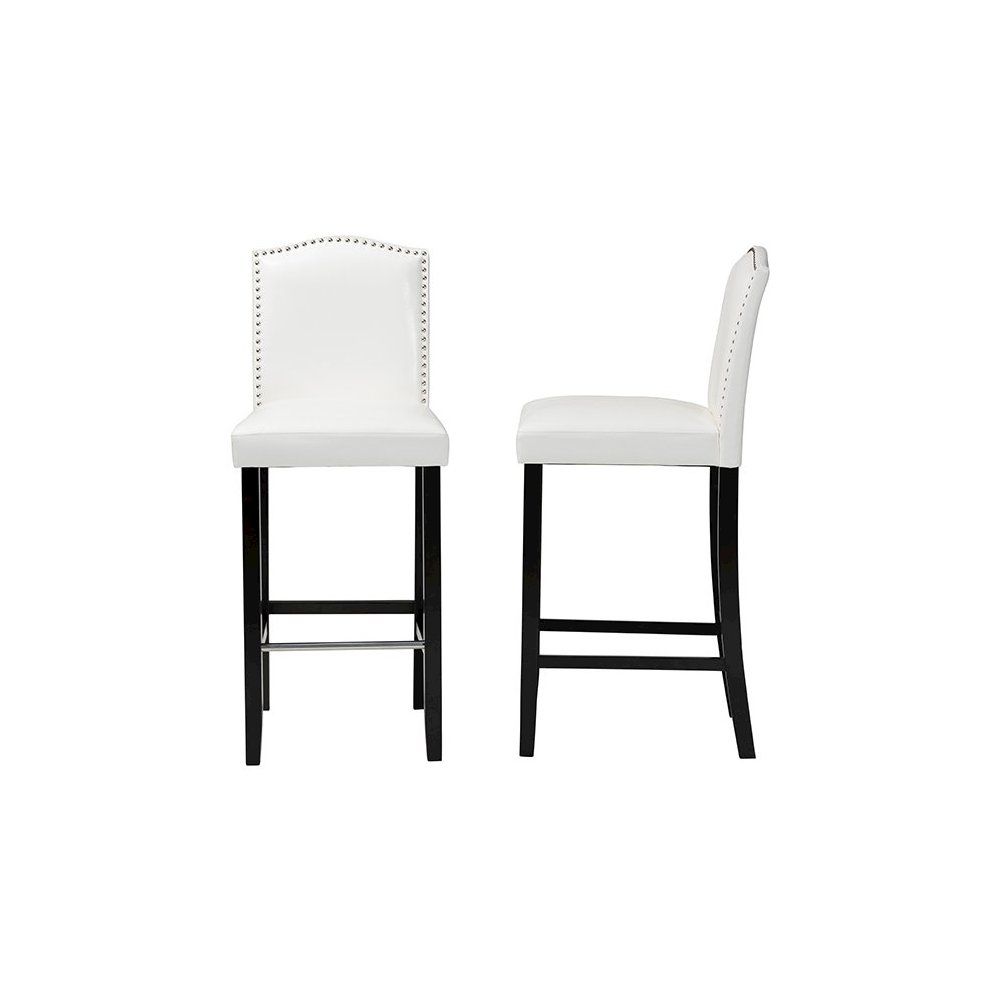 Baxton Studio Libra White Modern Bar Stool with Nail Head Trim (Set of 2). Picture 3