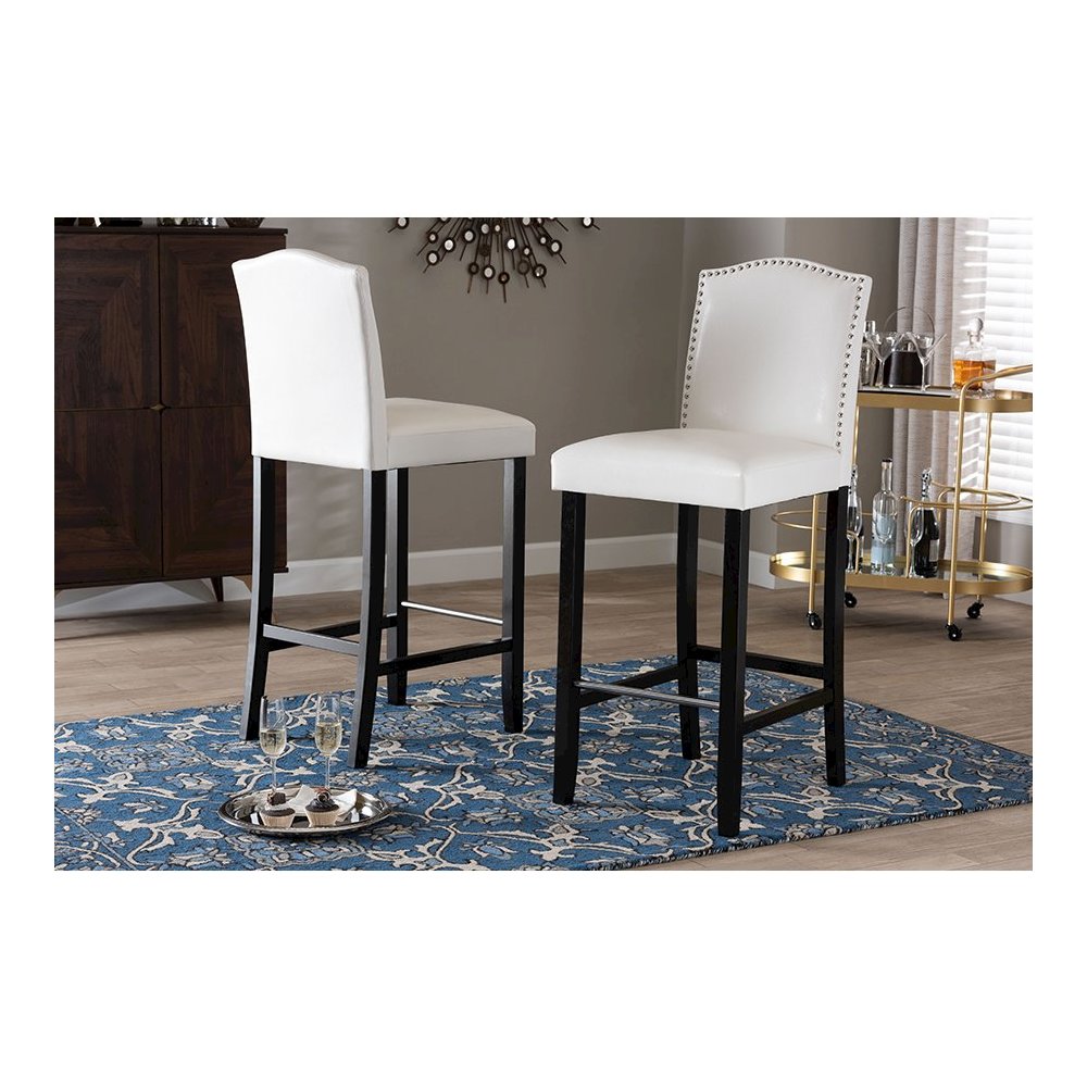 Baxton Studio Libra White Modern Bar Stool with Nail Head Trim (Set of 2). Picture 7