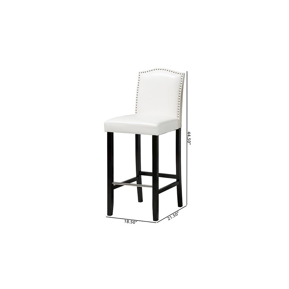 Baxton Studio Libra White Modern Bar Stool with Nail Head Trim (Set of 2). Picture 9