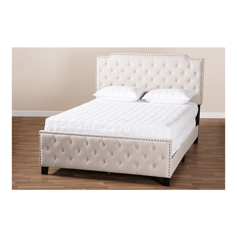Transitional Beige Fabric Upholstered Button Tufted King Size Panel Bed. Picture 7