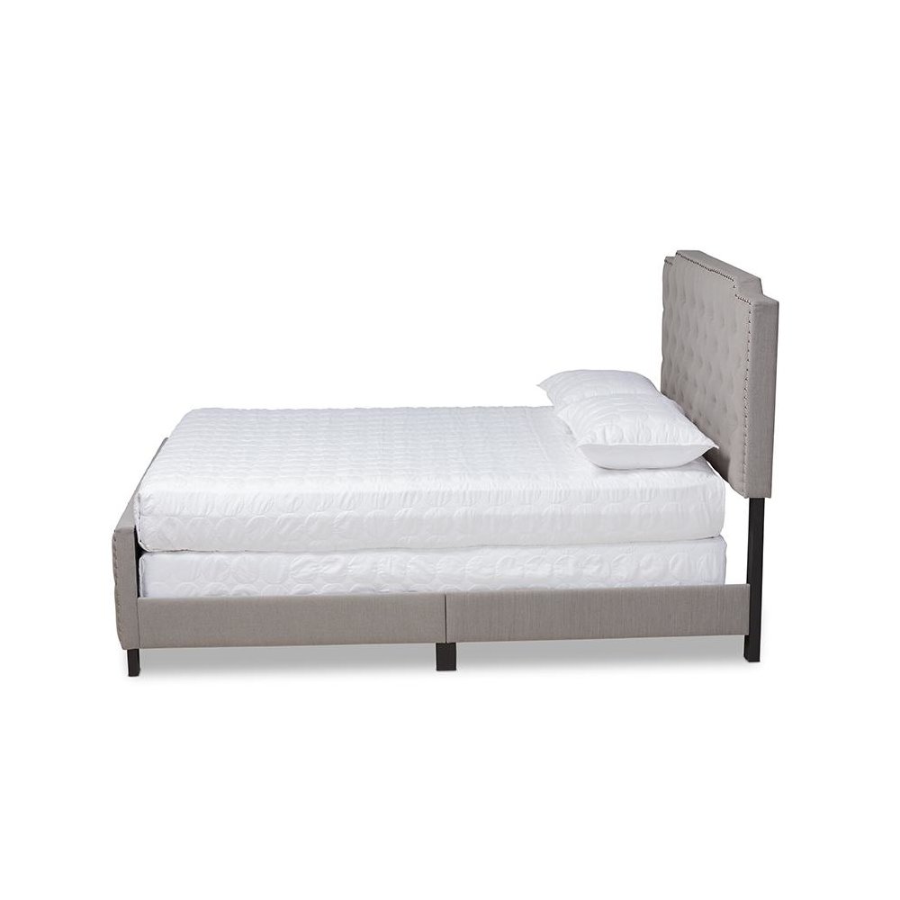 Transitional Grey Fabric Upholstered Button Tufted King Size Panel Bed. Picture 2